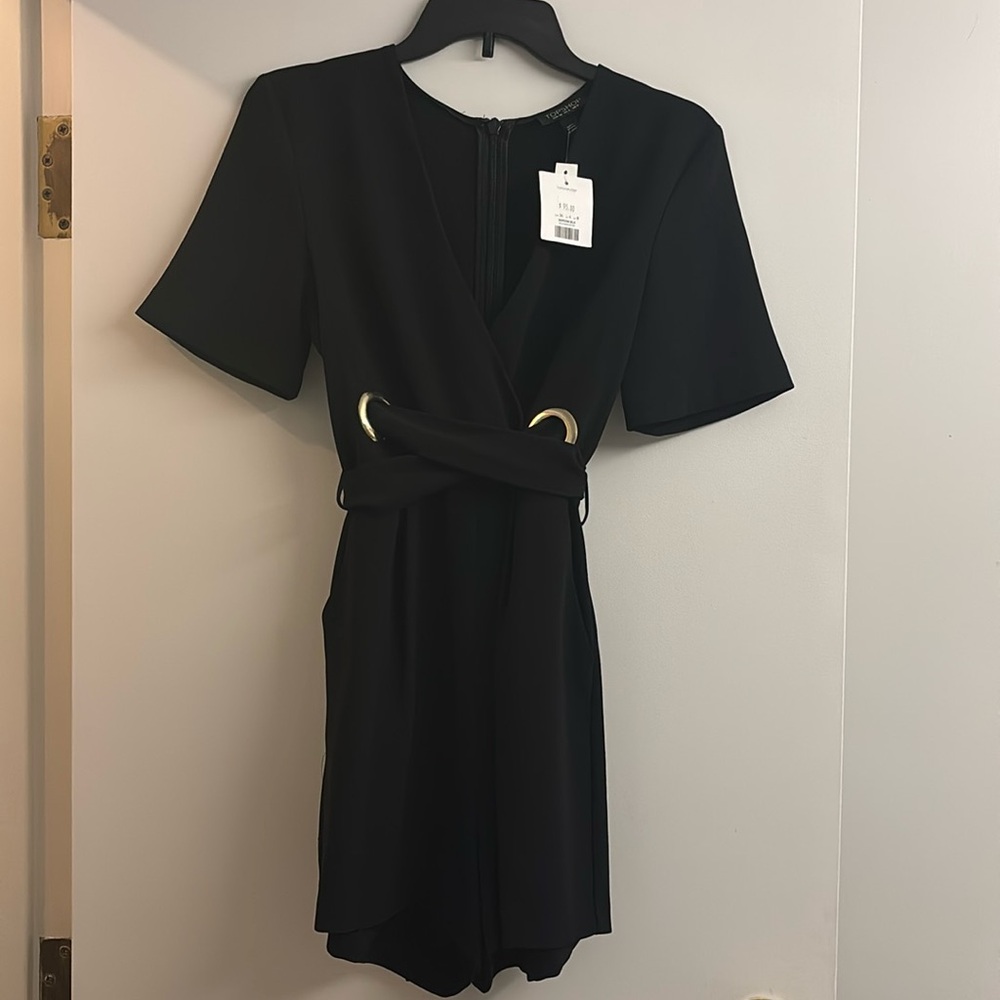Topshop Black Short Sleeve Jumpsuit with Grommet Belt